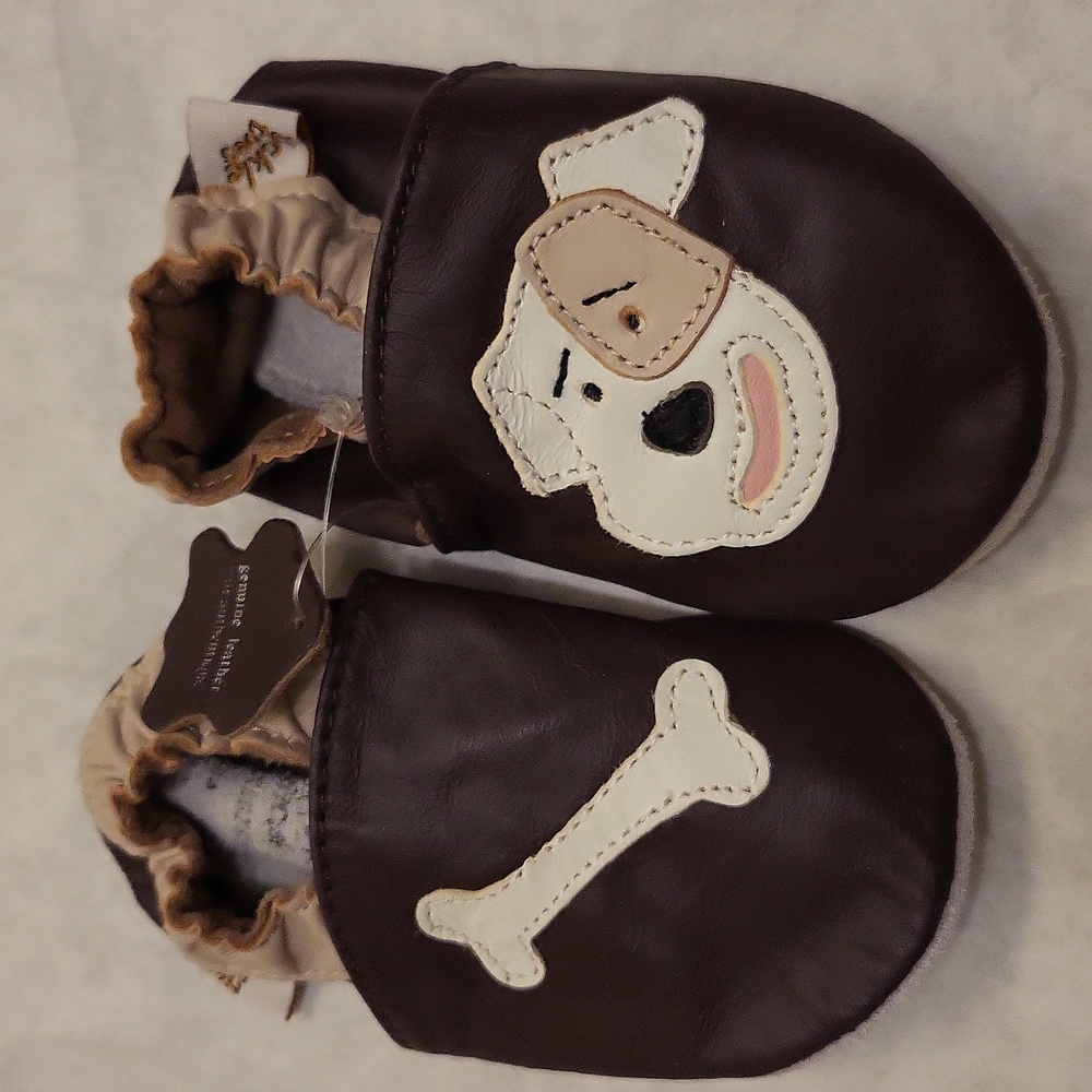 NWT Tickle Toes genuine leather baby shoes with puppy detail